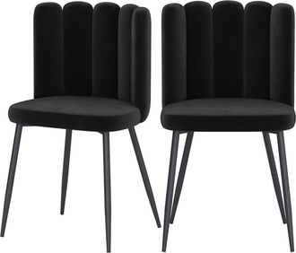 Rendez-Vous Déco Set de 2 sillas de terciopelo negro con patas de metal negro