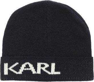 Karl Lagerfeld Logo Inlay Beanie - Heren - Hoeden - Blauw - M - Wol - Accessoires