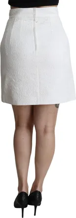 Dolce & Gabbana Womens White Floral High Waist Mini Brocade Skirt Cotton Polyester