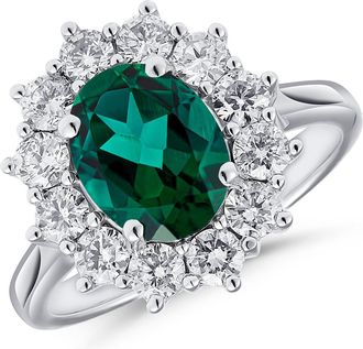 The Diamond Store Lab Emerald 1.95CT and Lab Diamond 1.00ct Cluster Ring in 18K White Gold