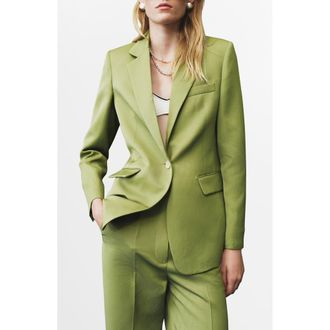 Mango One-Button Blazer in Lime Green at Nordstrom Rack, Size Small