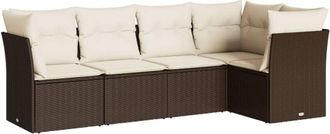 vidaXL Vidaxl - Set Comedor De Jard&iacute;n 5 Piezas Y Cojines Rat&aacute;n Sint&eacute;tico Marr&oacute;n