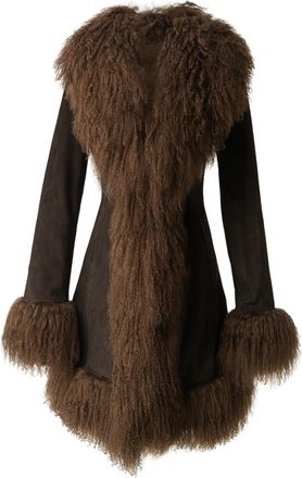 Wanan Luxury Cappotto Billy Marrone in camoscio e Mongolia-Donna -Marrone