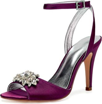 Generic Wedding Bridal Heels Womens Ankle Strap Open Toe Stiletto High Heels Satin Heeled Sandals for Prom, Party, Daily 10.5Cm,Purple,9 UK