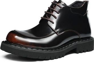 Generic Mens Lace Up Motorbike Combat Boots Patent Leather Formal Boots Low Chunky Heel Platform Boot,Brown,5.5 UK