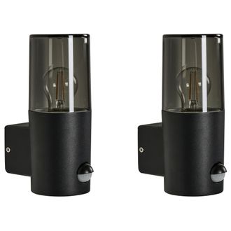 Beliani Conjunto De 2 L&aacute;mparas De Pared Exterior Con Sensor De Movimiento Iluminaci&oacute;n Moderna De Aluminio Negro Elrick