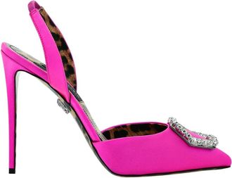 Philipp Plein Satijnen Decollete Slingback Hi-Hakken Kristallen Zeshoek - Dames - Pumps - Roze - 36 EU - Satijn - Schoenen