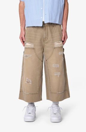 mnml Distressed Extra Long Denim Carpenter Shorts in Olive at Nordstrom, Size 36