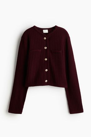 H&M Kurzer Cardigan aus Strukturstrick - Weinrot