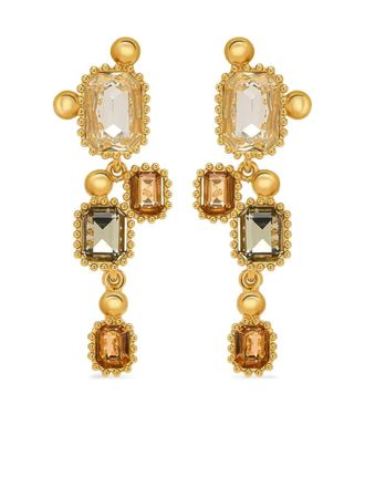 Oscar De La Renta beaded emerald-cut stone earrings - women - Gold Plated Metal/glass - One Size