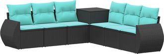 vidaXL Juego De Sof&aacute; 7 Uds. Negro Y Azul Rat&aacute;n Sint&eacute;tico Y Acero Vidaxl