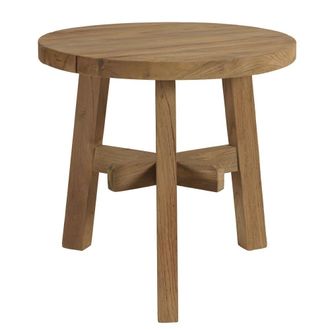 Macabane Taburete de jard&iacute;n redondo de teca reciclada natural, di&aacute;metro 47 cm
