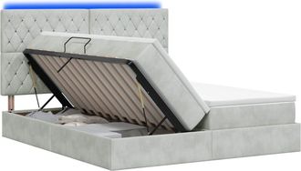 vidaXL Cama De Almacenamiento Led Con Colch&oacute;n Gris Claro 180 X 200 Cm Vidaxl