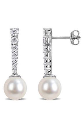 Delmar Moissanite & Cultured Freshwater Pearl Drop Earrings in White at Nordstrom Rack