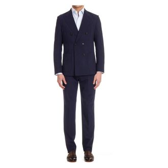 Eleventy Double Breasted Suits, male, Blue, Size: L Double-breasted Deconstructed Wool Suit