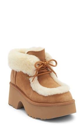 UGG Esmee Genuine Shearling Detail Lace-Up Boot in Chestnut at Nordstrom Rack, Size 9