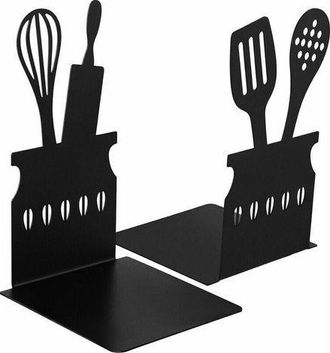 OEM Sujetalibros De Cocina Negros Con Forma De Cuchara, Sujetalibros De Metal Decorativos Con Alfombrilla Antideslizante, Soporte Para Libros De Cocina Y 