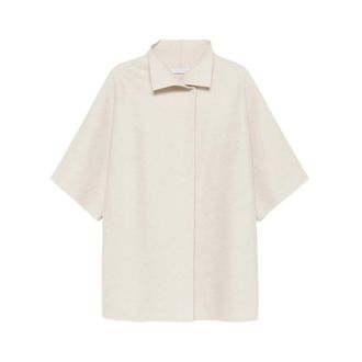 Harris Wharf London Jassen, Dames, Beige, M, Wol, Beige Cape met Knoopsluiting