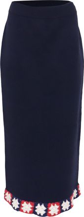 Staud Staud Embroidered -Trimmed Midi Skirt in Navy Blue Viscose