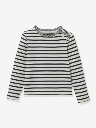 Cyrillus T-shirt marini&egrave;re fille tissu Liberty coton biologique bleu imprim&eacute;