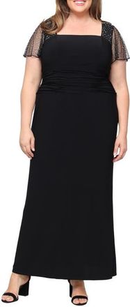 S.L. Fashions Beaded Chiffon Sleeve Gown in Black at Nordstrom, Size 24W