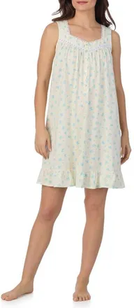 Eileen West Floral Print Sleeveless Cotton Jersey Short Nightgown in Yellow Print at Nordstrom, Size Large