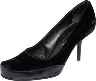 Sergio Rossi Black Velvet And Leather Square Toe Pumps