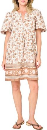 Gibsonlook Cabana Vine Border Print Shift Dress in Mocha Vine Border at Nordstrom, Size Xx-Small