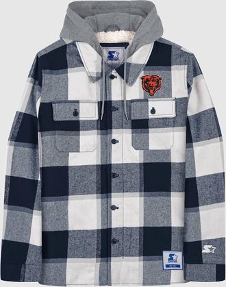 Starter Mens Chicago Bears The Big Joe Sherpa Lined Plaid Starter Jacket In Navy
