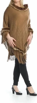 Papillon Fur Trimmed Poncho In Brown