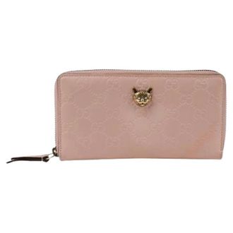 Gucci Pre-owned Wallets, female, Pink, Size: ONE SIZE Pre-owned Shima Signature Cat Long Wallet