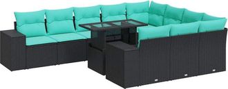 vidaXL 15 Piece Garden Sofa Set with Cushions Black Poly Rattan Acacia vidaXL