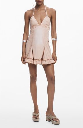 Desigual Ruffle Halter Cotton Minidress in Pink at Nordstrom, Size X-Small