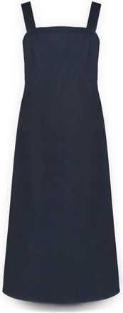 Elena Miro Lange jurk van gemengd katoensatijn - Dames - Casual kleedjes - Blauw - 4XL - Katoen - Kleedjes