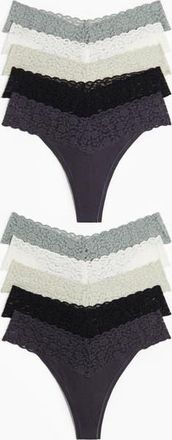 H&M 10-pack lace thong briefs in Dark Gray/gray-Green at Nordstrom, Size X-Large