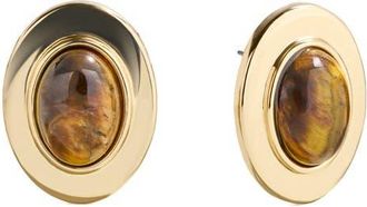 BaubleBar Samira Tigers Eye Stud Earrings in Gold/Brown at Nordstrom