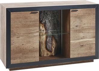 Beliani Aparador Led Madera Clara Negro 120 X 42 Cm Mdf 2 Puertas Armario Estantes Marana