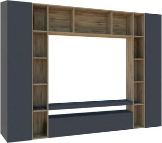 Dmora Parete attrezzata Austis, Set salotto porta tv a 3 ante, Mobile soggiorno multiuso, 100% Made in Italy, cm 270x35h210, Bianco lucido e Rovere - Dmora