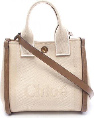 Chlo&eacute; Beige Brown Canvas Leather Tote Bag (Pre-Owned)