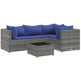 vidaXL Vidaxl - Set De Muebles De Jard&iacute;n 5 Pzas Y Cojines Rat&aacute;n Sint&eacute;tico Gris