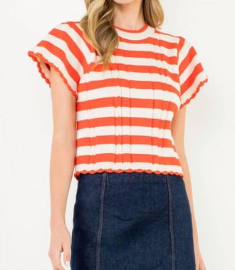 THML Clothing Short Sleeve Stripe Sweater In Orange/white