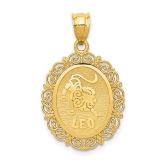 Diamond2Deal 14k Yellow Gold Solid Satin Polished Leo Zodiac Oval Pendant