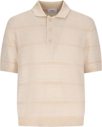 Lardini Cream Gestreept Katoenen Knit Polo - Heren - Polos - Beige - M - Katoen - Tops