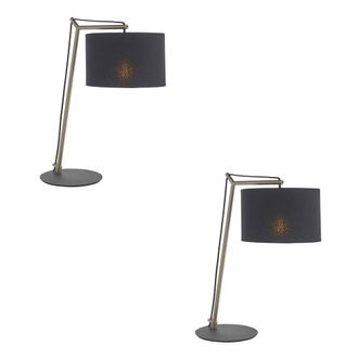 Loops 2 PACK Nickel Plated Angular Table Lamp - Black Base & Cotton Shade - Desk Light in Metallics