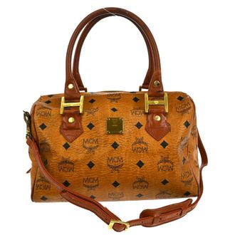 MCM Visetos Handbag Canvas And Leather Brown Leather Handbag (Pre-Owned)