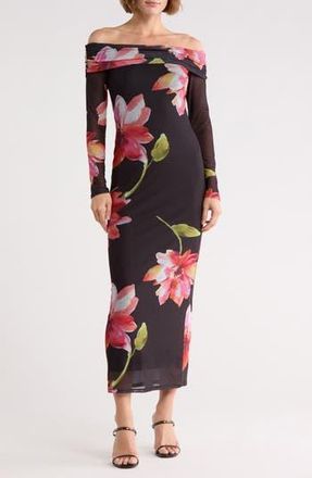 Madden Girl Off Shoulder Maxi Dress in Black Combo at Nordstrom Rack, Size X-Large