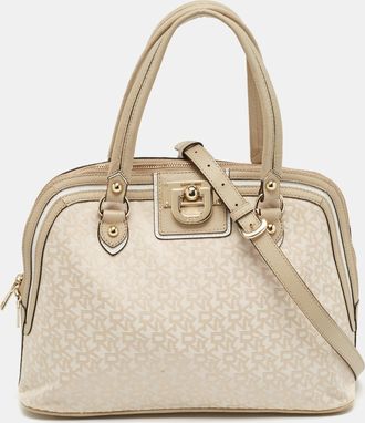 DKNY Dkny Cream/beige Signature Canvas And Leather Dome Satchel