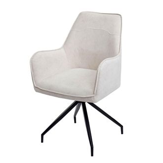 Hhg Nunca Usado] Silla De Comedor Hhg 337, Silla De Cocina Silla Tapizada Con Reposabrazos, Tela/textil Metal, Crema-beige