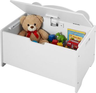 Relaxdays Relaxdays toy chest, bear silhouette, with lid, H x W x D 48x60x38 cm, childrens room, MDF, white