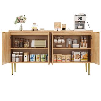 STILVORA Aparador Con 4 Puertas Y Estantes Regulables, Patas De Metal Dorado, Estilo Moderno, En Mdf, Natural, 140&times;38&times;75 Cm